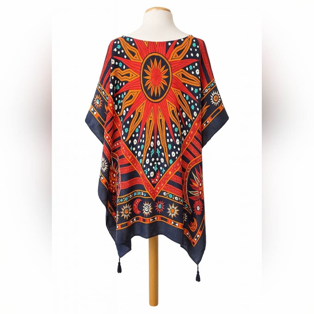 Vibrant Sunburst Patterned Kaftan. One Size.
